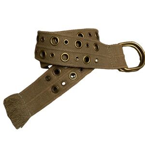 Military Style Khaki Double D-Ring Belt Size 7 (41” total length; 1.75”width)